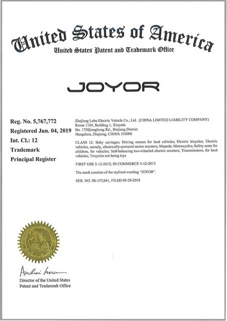 Joyor - Trademark in USA